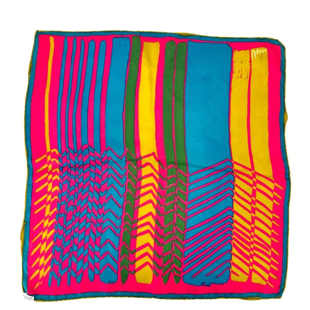 Vintage Vera Hand Rolled Silk Bold Abstract 22" Square Scarf - Picture 2 of 10